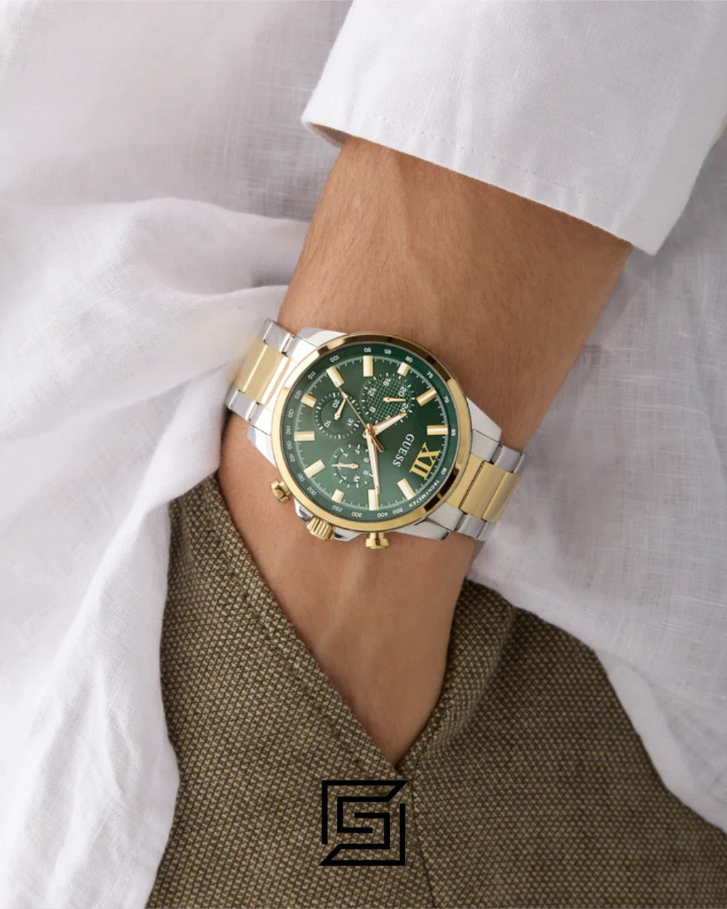 Guess GW0900G5 Men's Stainless Steel and Gold Tone Chronograph Watch with Green Dial