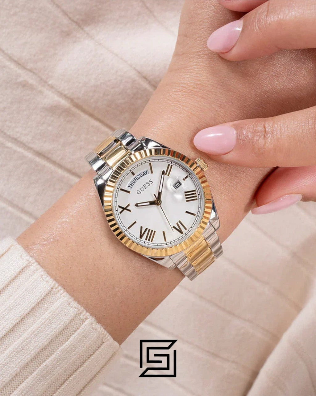 Guess GW0308L6 Two-Tone White Dial Watch