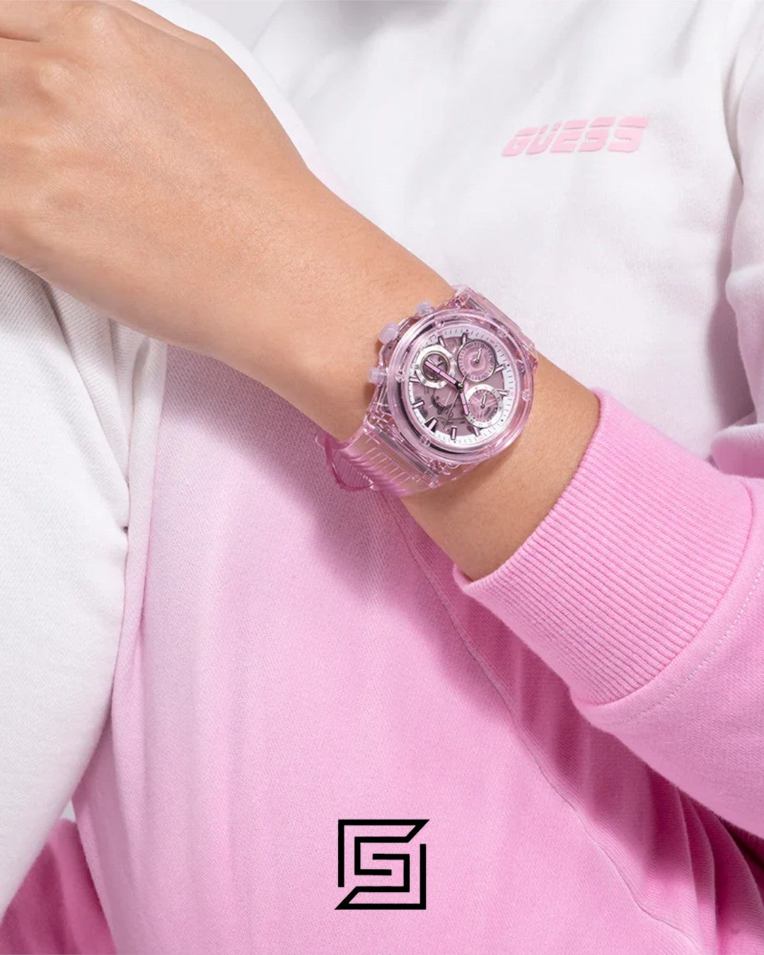 Guess GW0438L2 Pink Dial Transparent Watch