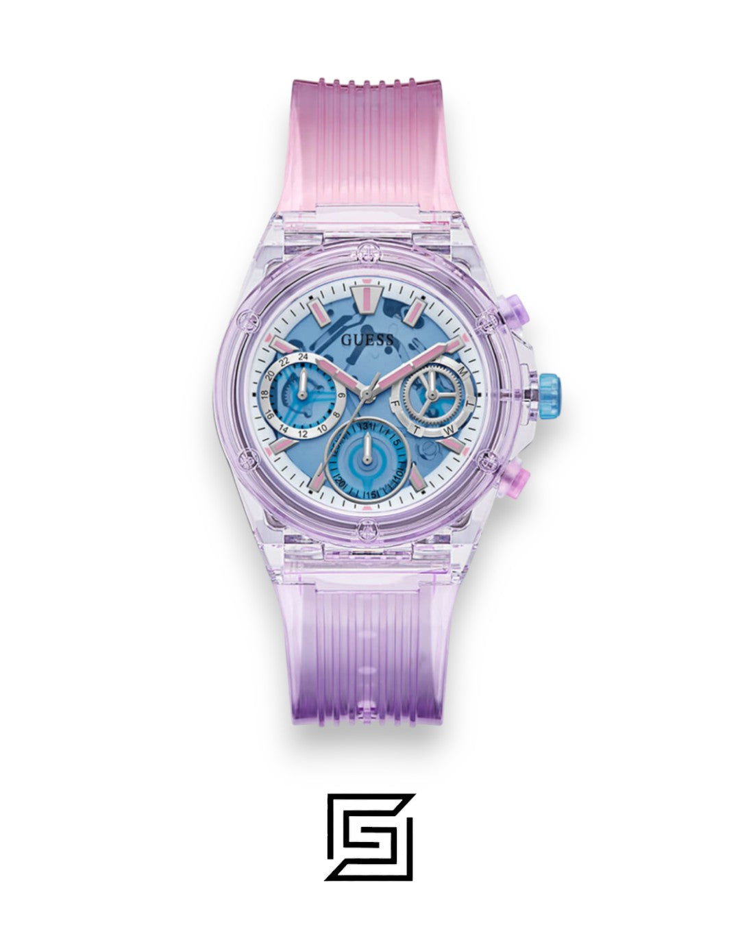 Guess GW0438L6 Women's Transparent Purple Case Blue Dial Watch