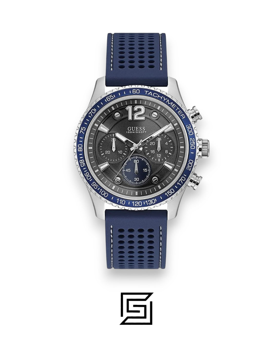 Guess W0971G2 Men's Blue Silicone Chronograph Grey Dial Watch