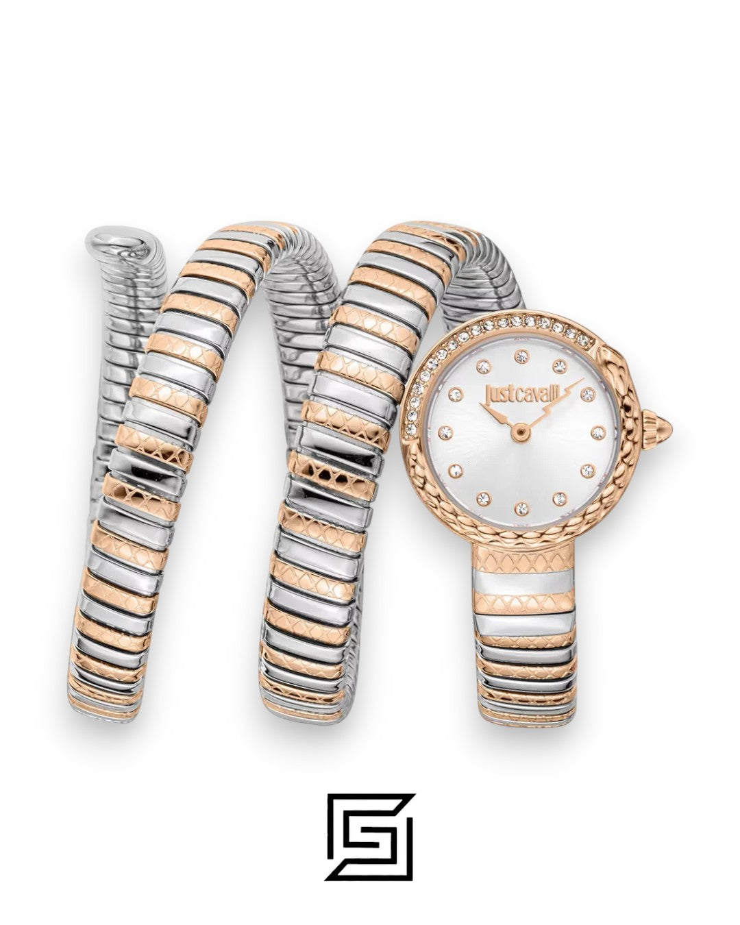 Just Cavalli JC1L302M0065 Women's Silver and Rose Gold Bracelet Watch with White Dial