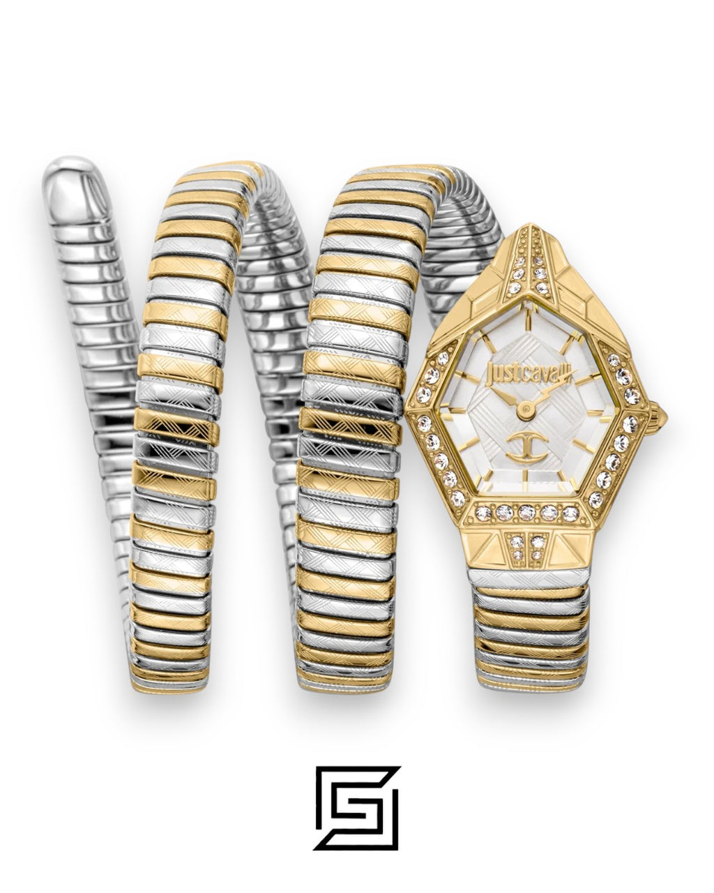 Just Cavalli JC1L304M0055 Hexagonal Case White Dial Two-Tone Women's Watch