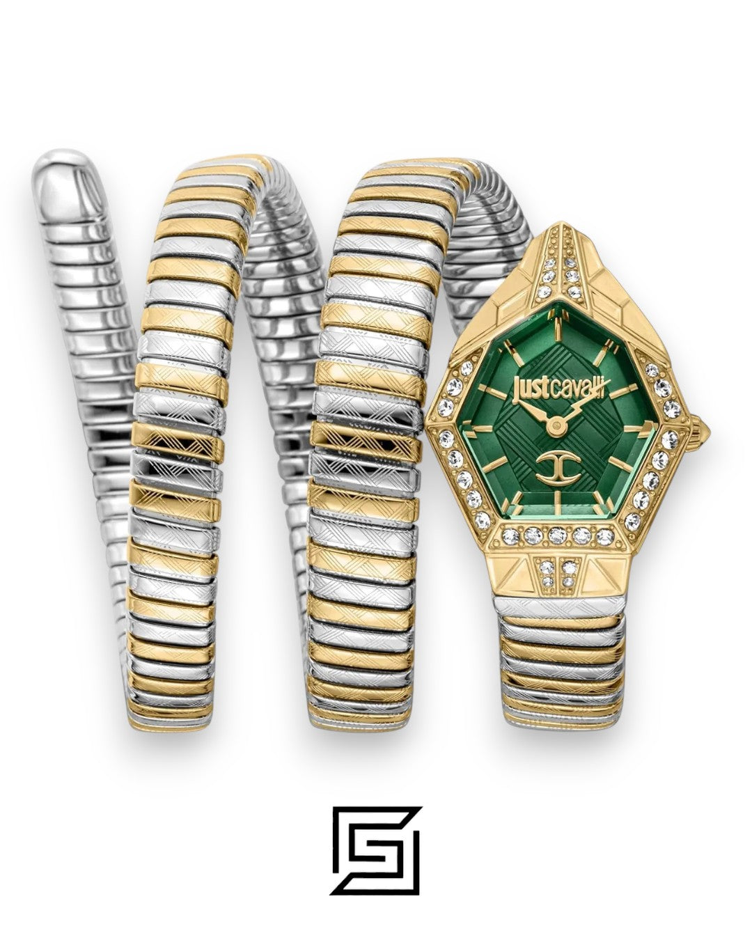 Just Cavalli JC1L304M0065 Two-Tone Hexagonal Green Dial Women's Watch