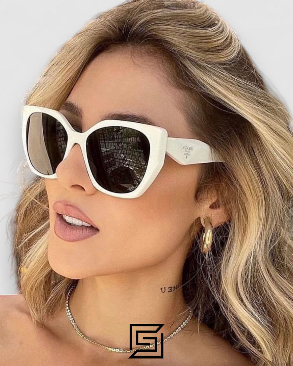 Prada SPR 19Z Black Lenses White Frame