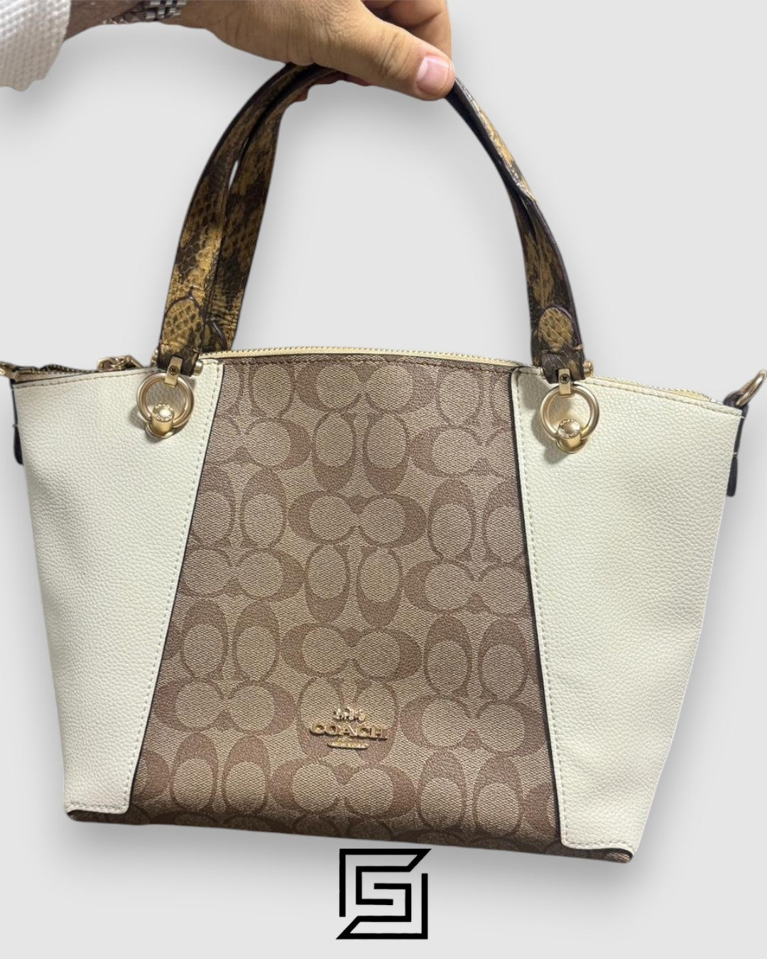 Coach leather Kacey Satchel In Colorblock Signature Canvas White C7261