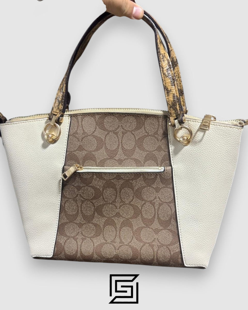 Coach leather Kacey Satchel In Colorblock Signature Canvas White C7261