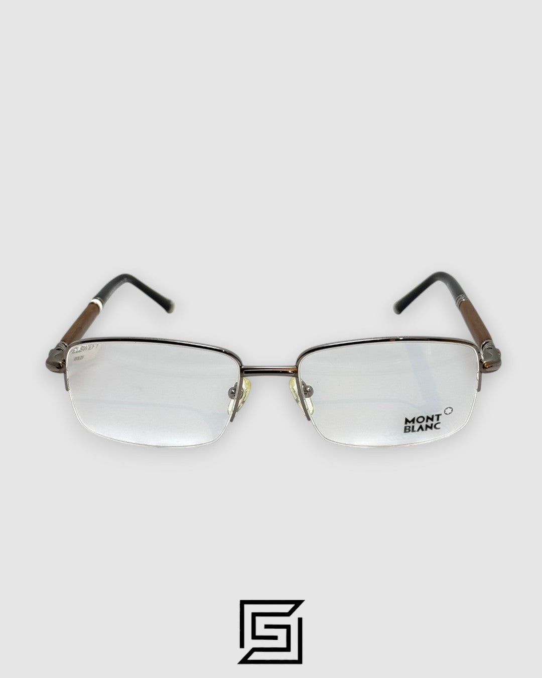 Montblanc MB534 Optical Glasses - Oxide Metal Half-Rim Frame with Wood-Textured Temples