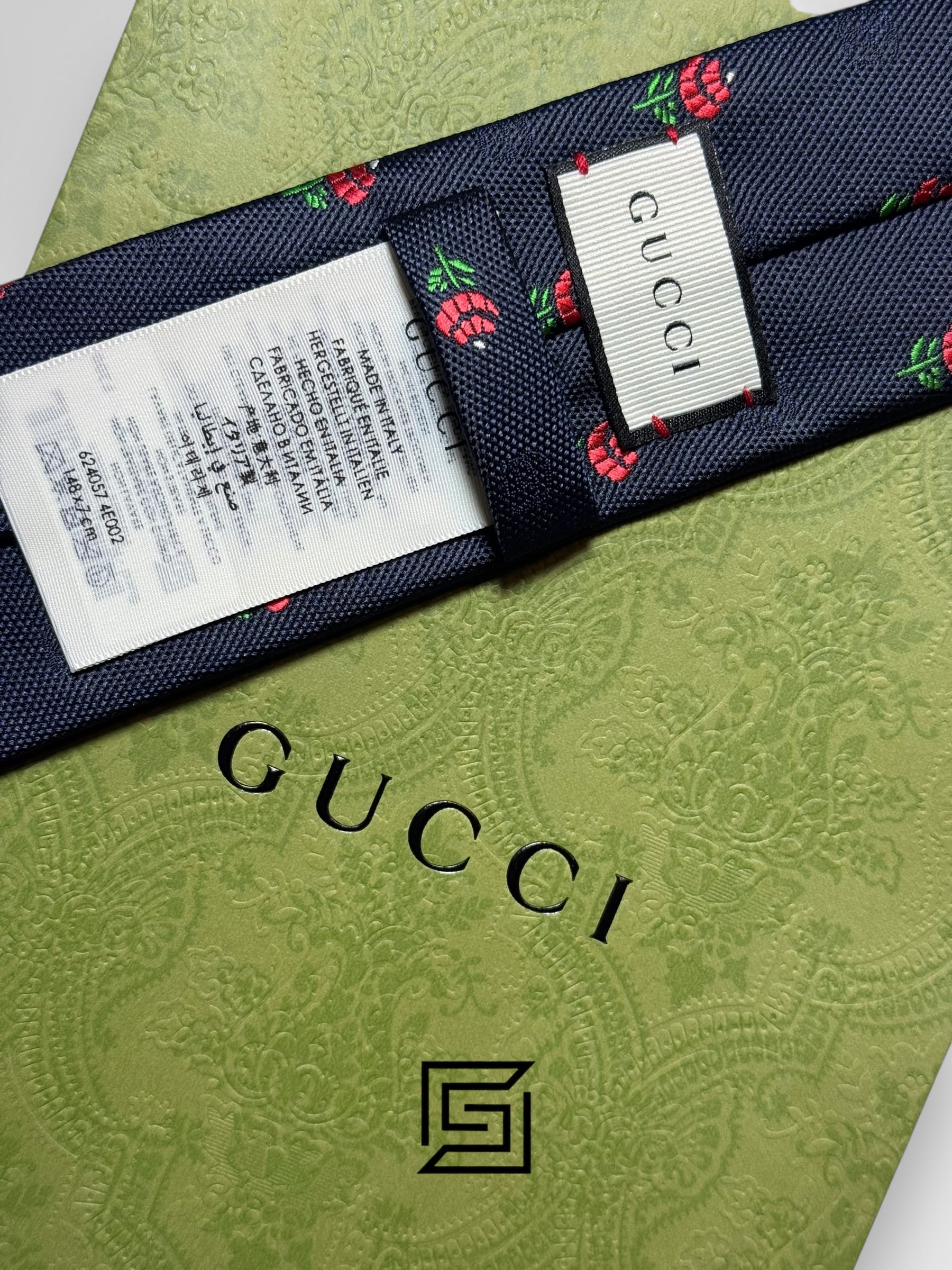 Gucci - Navy Blue Color With Red Flowers Pattern