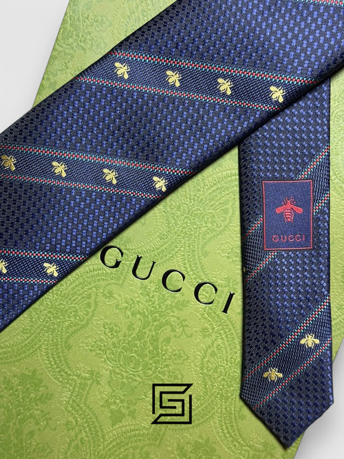 Gucci - Navy Blue Color With Gold Bee Constant Pattern