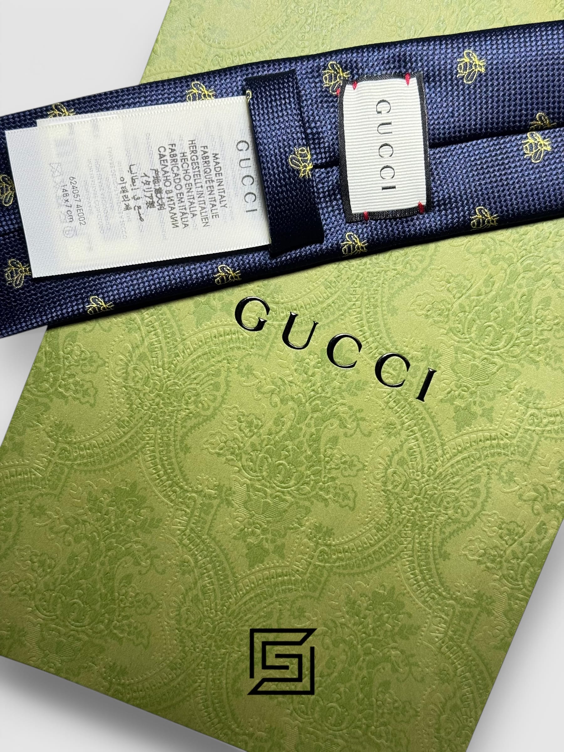Gucci - Navy Blue Color With Gold Bee Pattern