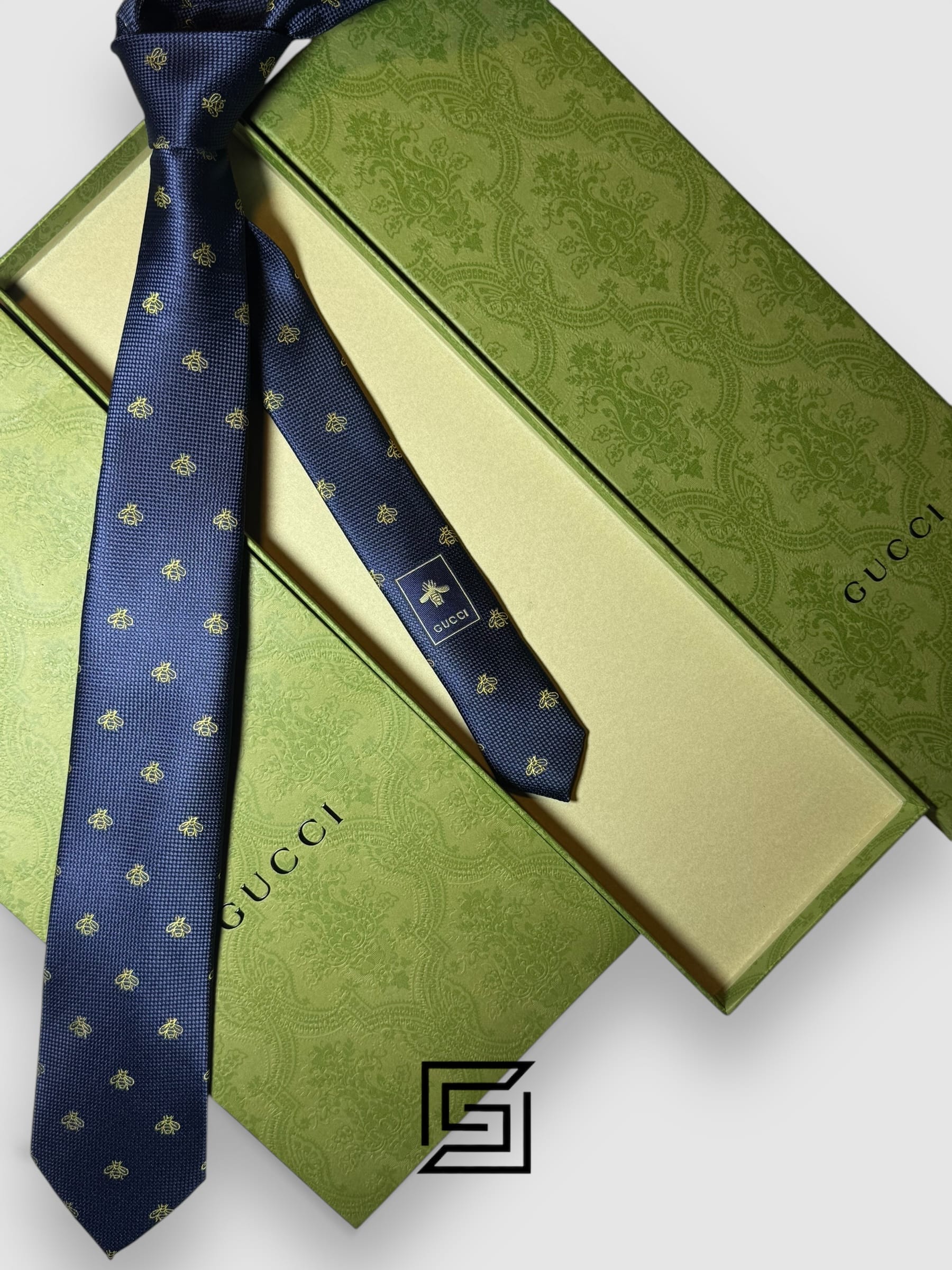 Gucci - Navy Blue Color With Gold Bee Pattern