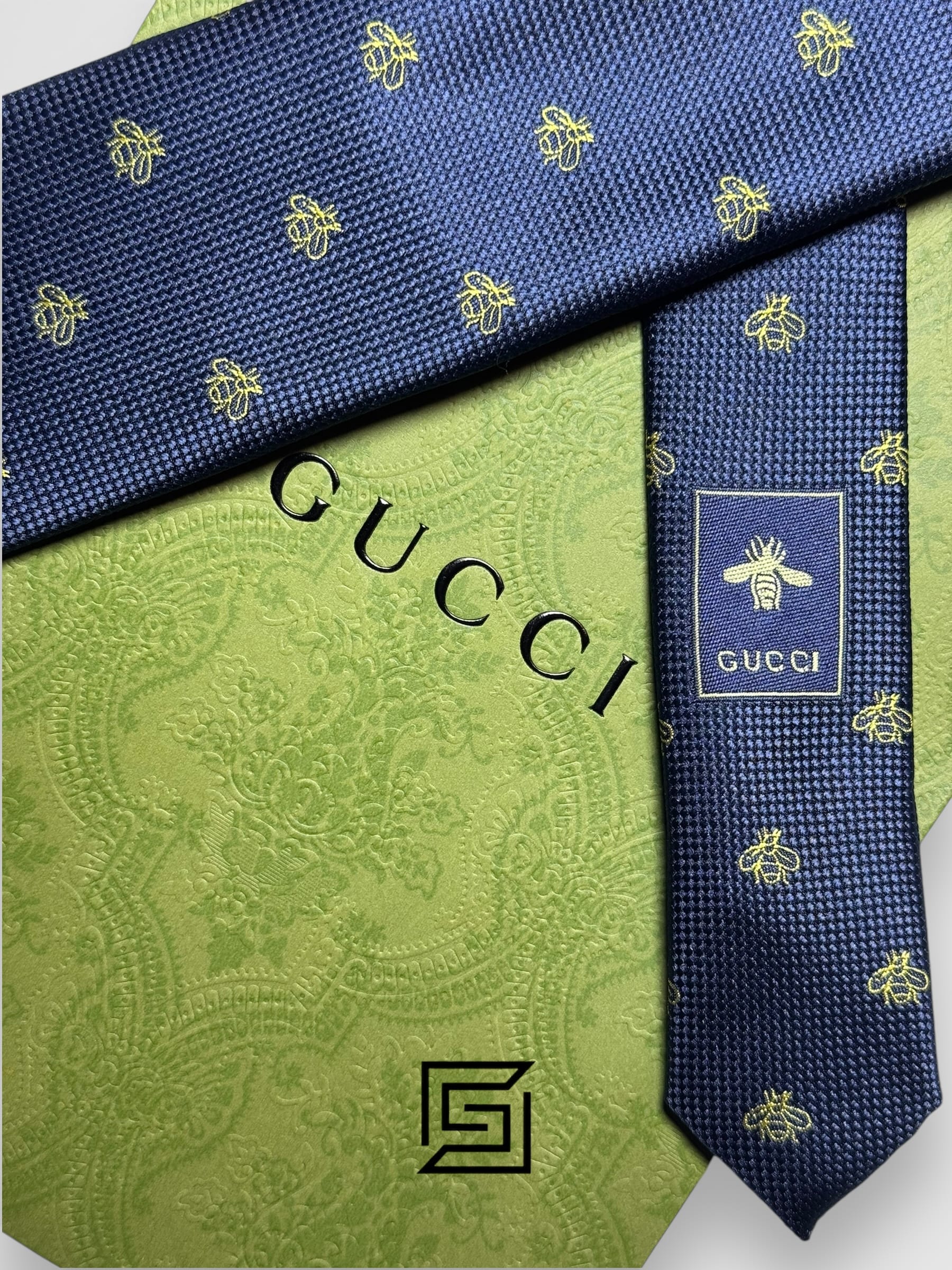 Gucci - Navy Blue Color With Gold Bee Pattern
