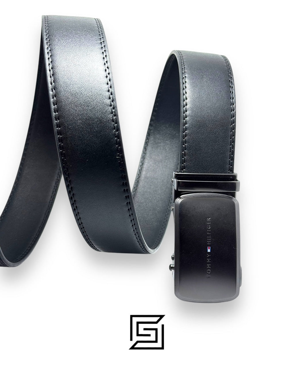 TOMMY SET BELT AND WALLET BLACK WALLET WITH LOGO ON RIGHT BLACK SOLID BELT