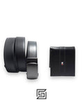 TOMMY SET BELT AND WALLET BLACK WALLET WITH LOGO ON RIGHT BLACK SOLID BELT