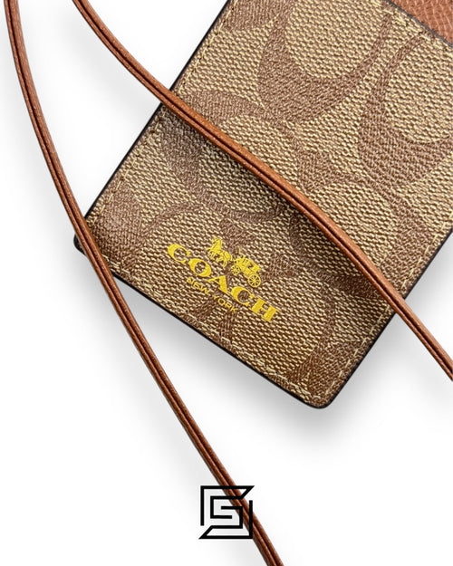 Id Lanyard In Signaure Canvas CZ285 BROWN With Metal Logo
