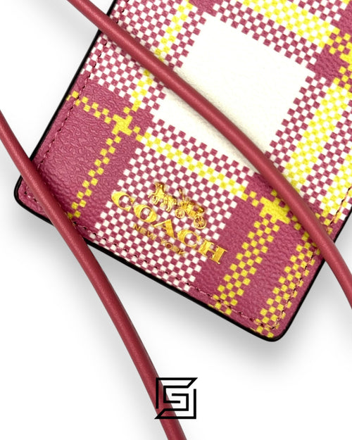 ID lanyard with garden plaid print C8685 Pink