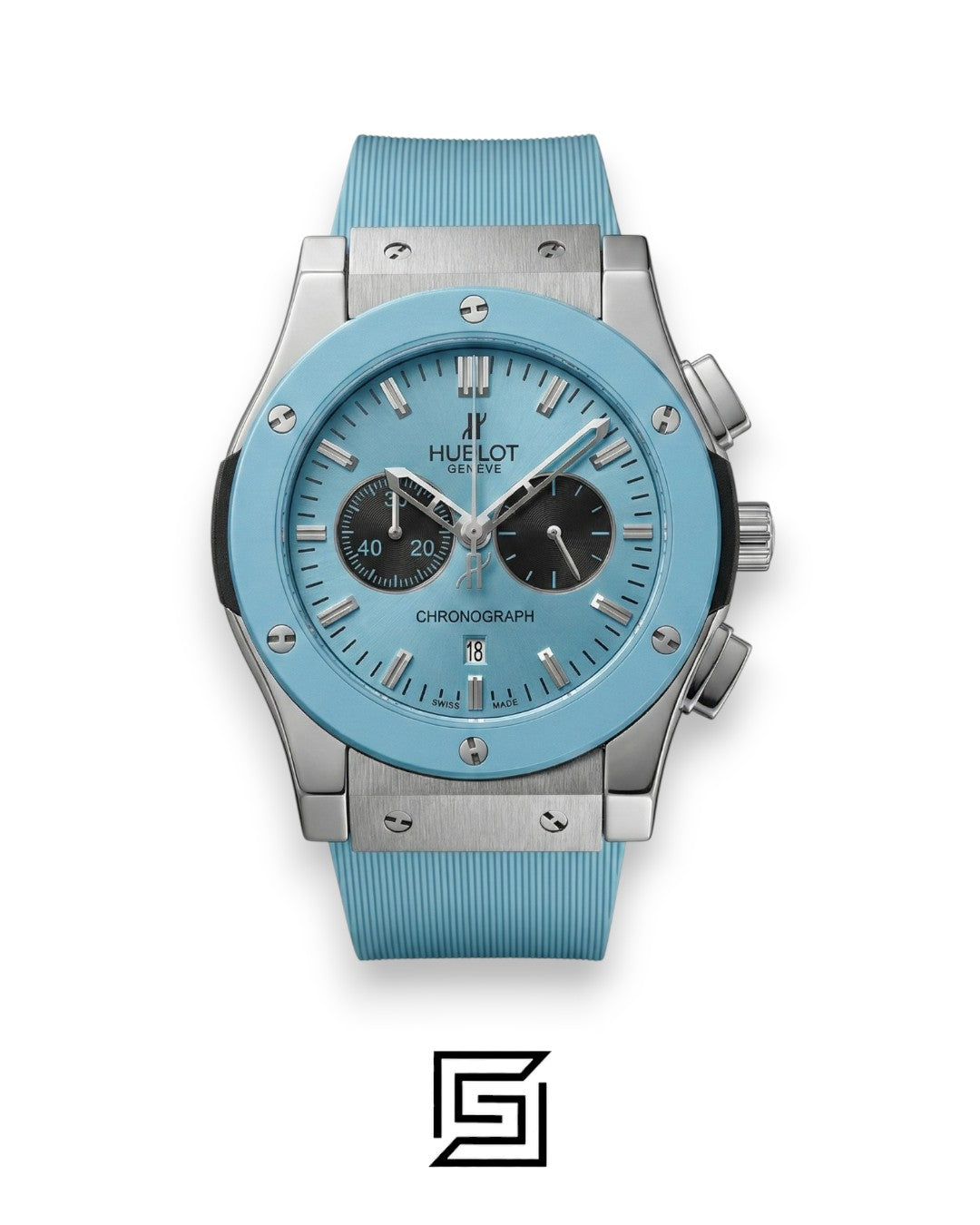 Hublot Classic Fusion Chronograph – Sky Blue Dial & Strap (38mm)