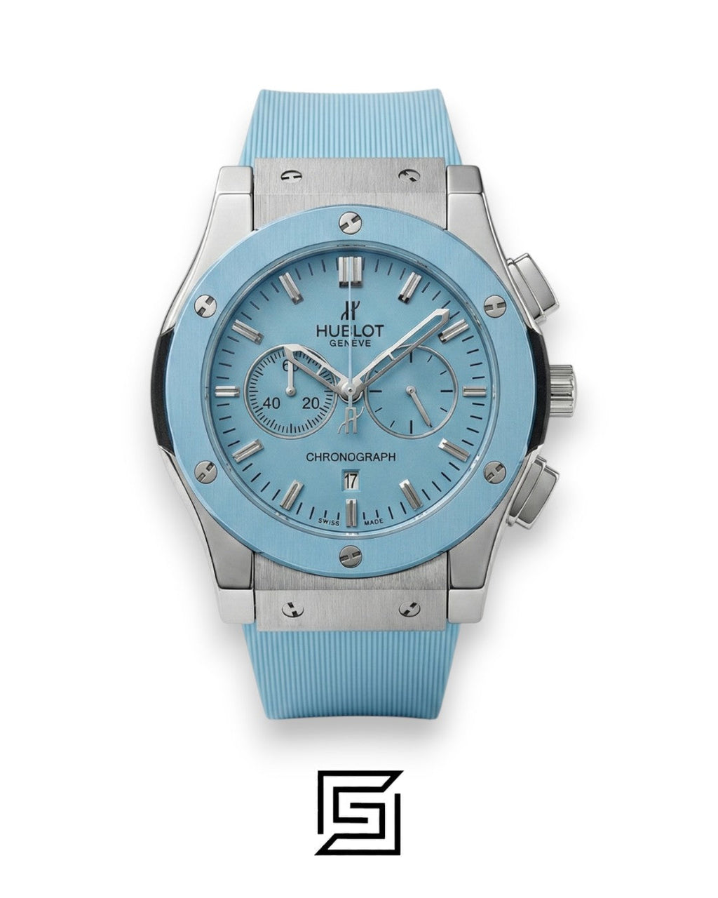 Hublot Classic Fusion Chronograph – قرص أزرق سماوي مع حزام مطاطي مطابق