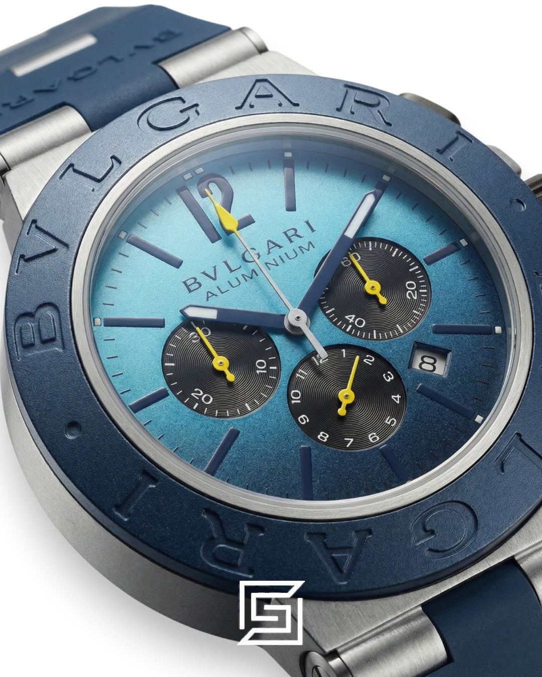 Bvlgari Aluminium Chronograph Blue Dial White Band Men’s Watch