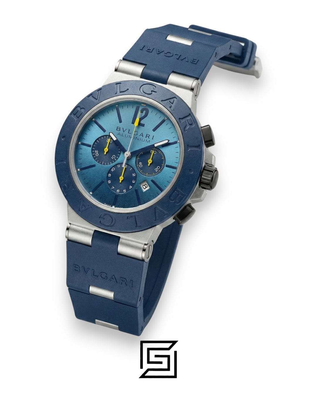 Bvlgari Aluminium Chronograph Blue Dial White Band Men’s Watch
