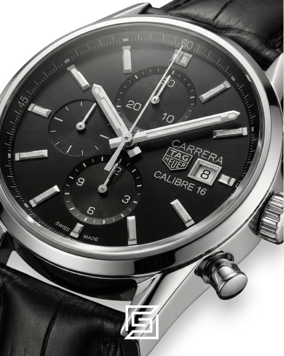 Tag Heuer Carrera Black Dial Chronograph Black Leather Men’s Watch