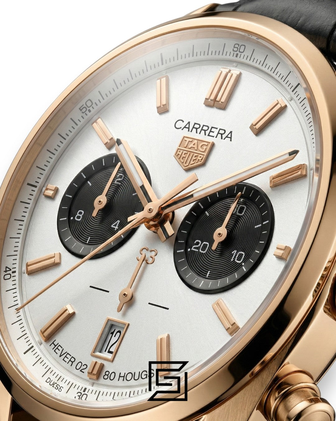 Tag Heuer Carrera White & Rose Gold Chronograph Black Leather Men’s Watch