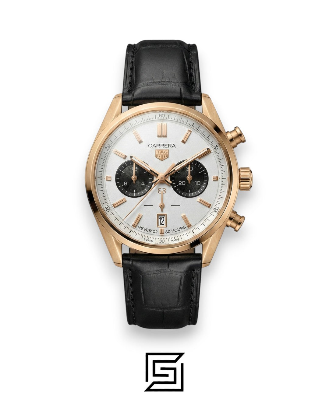 Tag Heuer Carrera White & Rose Gold Chronograph Black Leather Men’s Watch