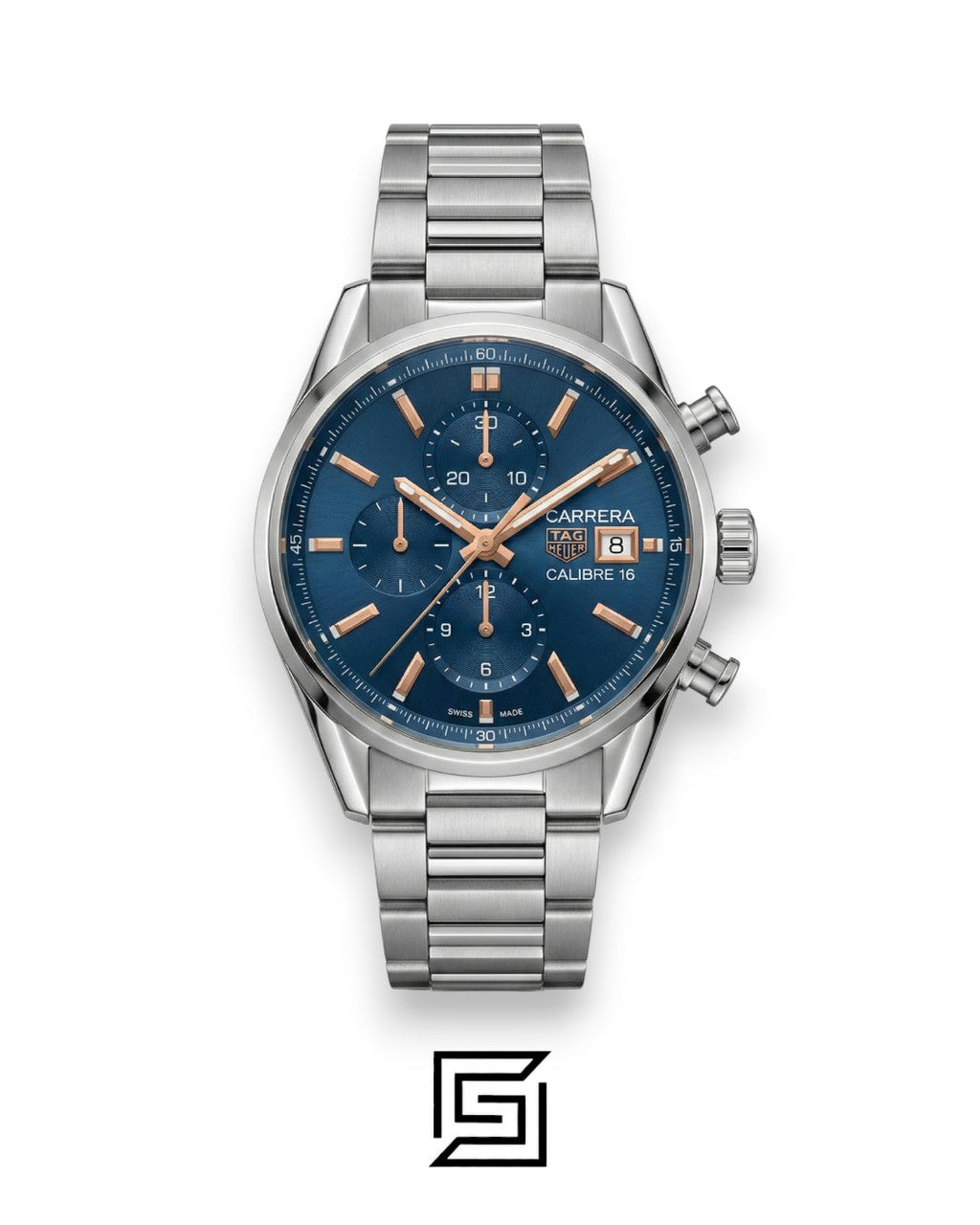 TAG Heuer Carrera Calibre 16 Blue Dial Rose Gold Accents Stainless Steel Men’s Watch