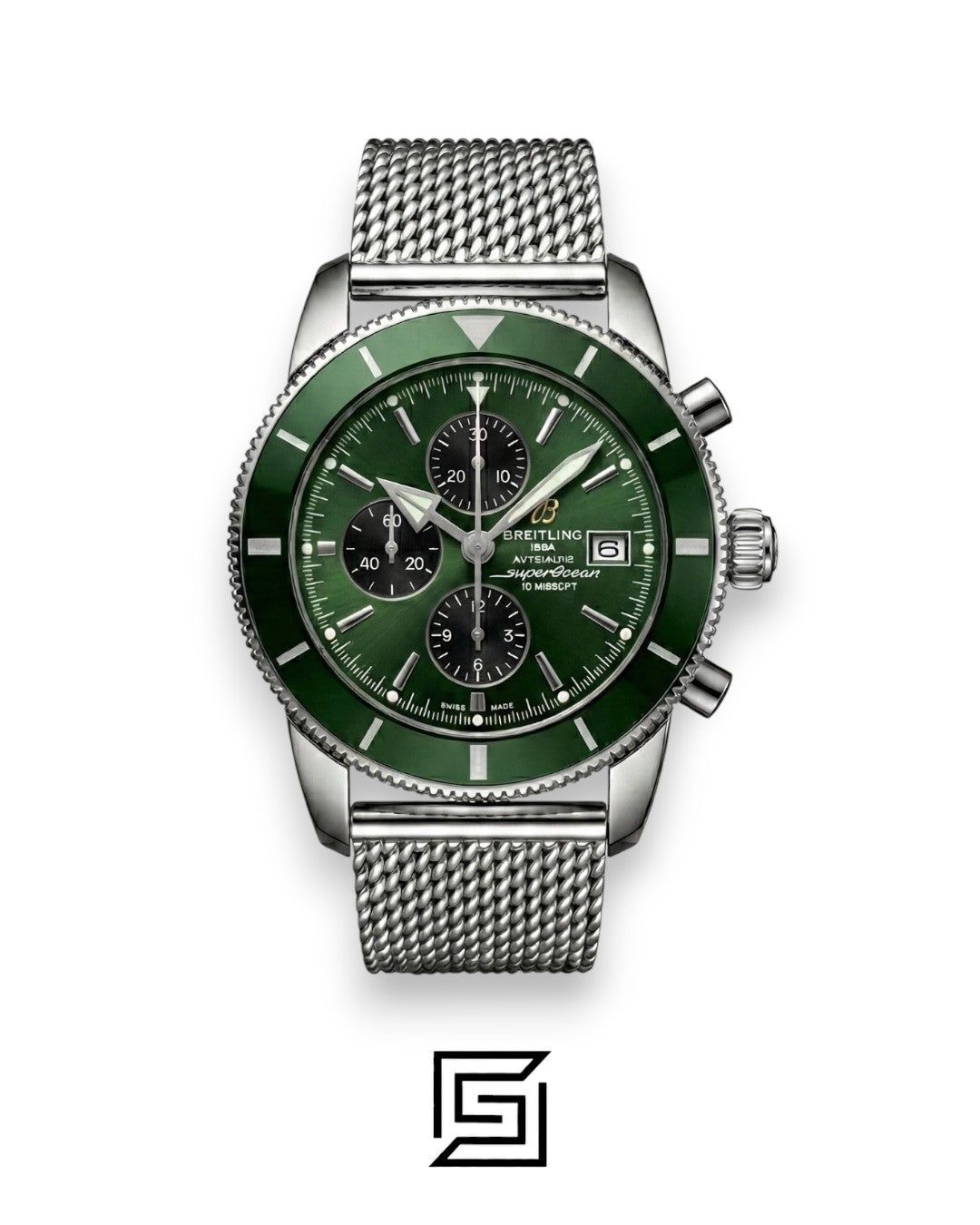 Breitling Superocean Chronograph – Green Dial – Mesh Bracelet – Japanese Quartz
