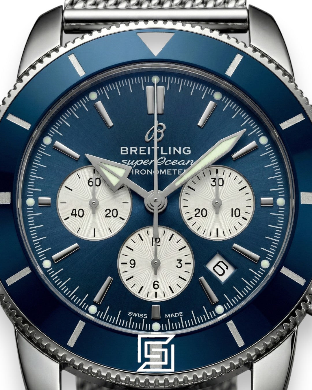 Breitling Superocean Chronograph – Blue Panda Dial – Mesh Bracelet – Japanese Quartz