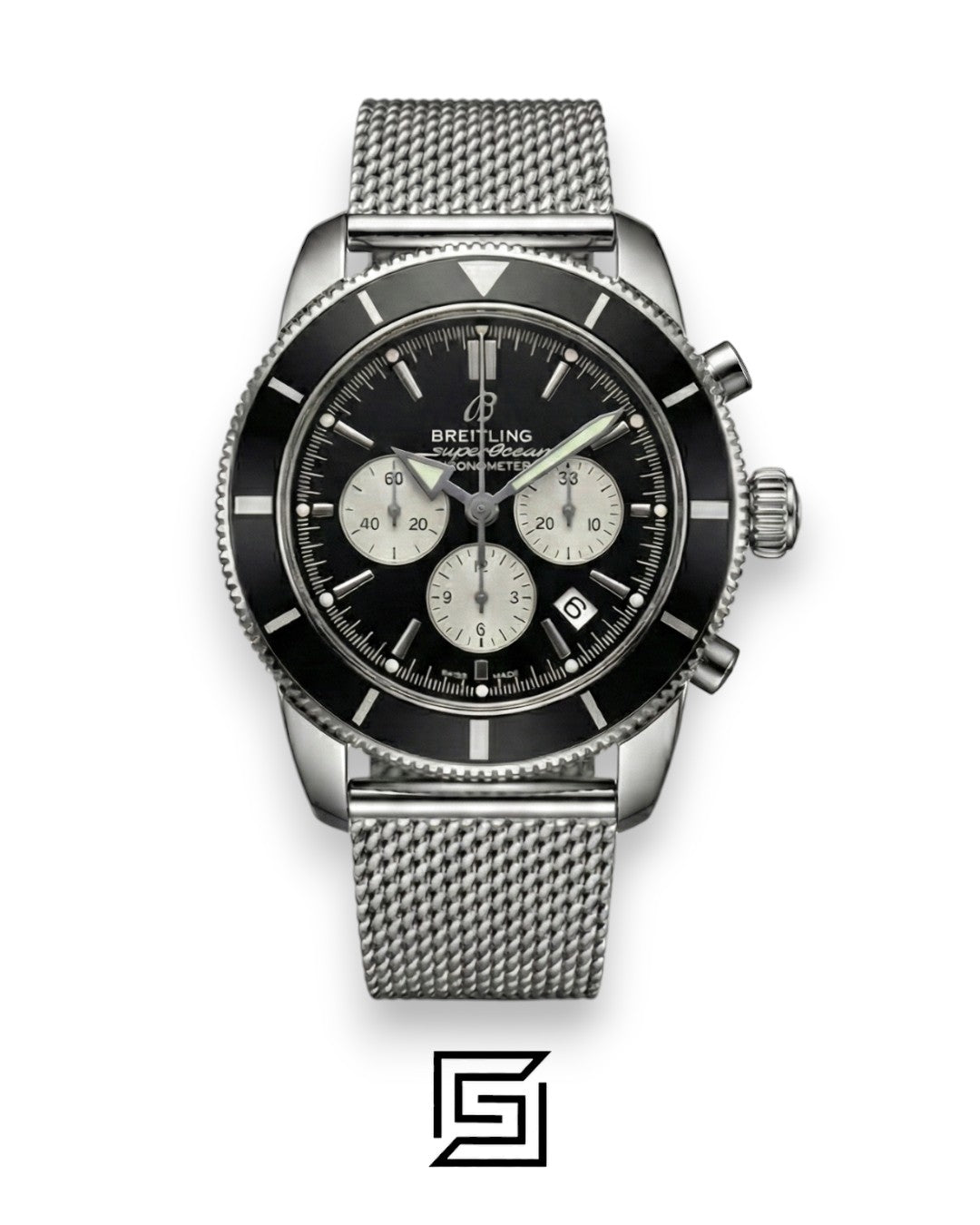 Breitling Superocean Heritage Chronograph – Black Dial – Mesh Strap – Japanese Quartz