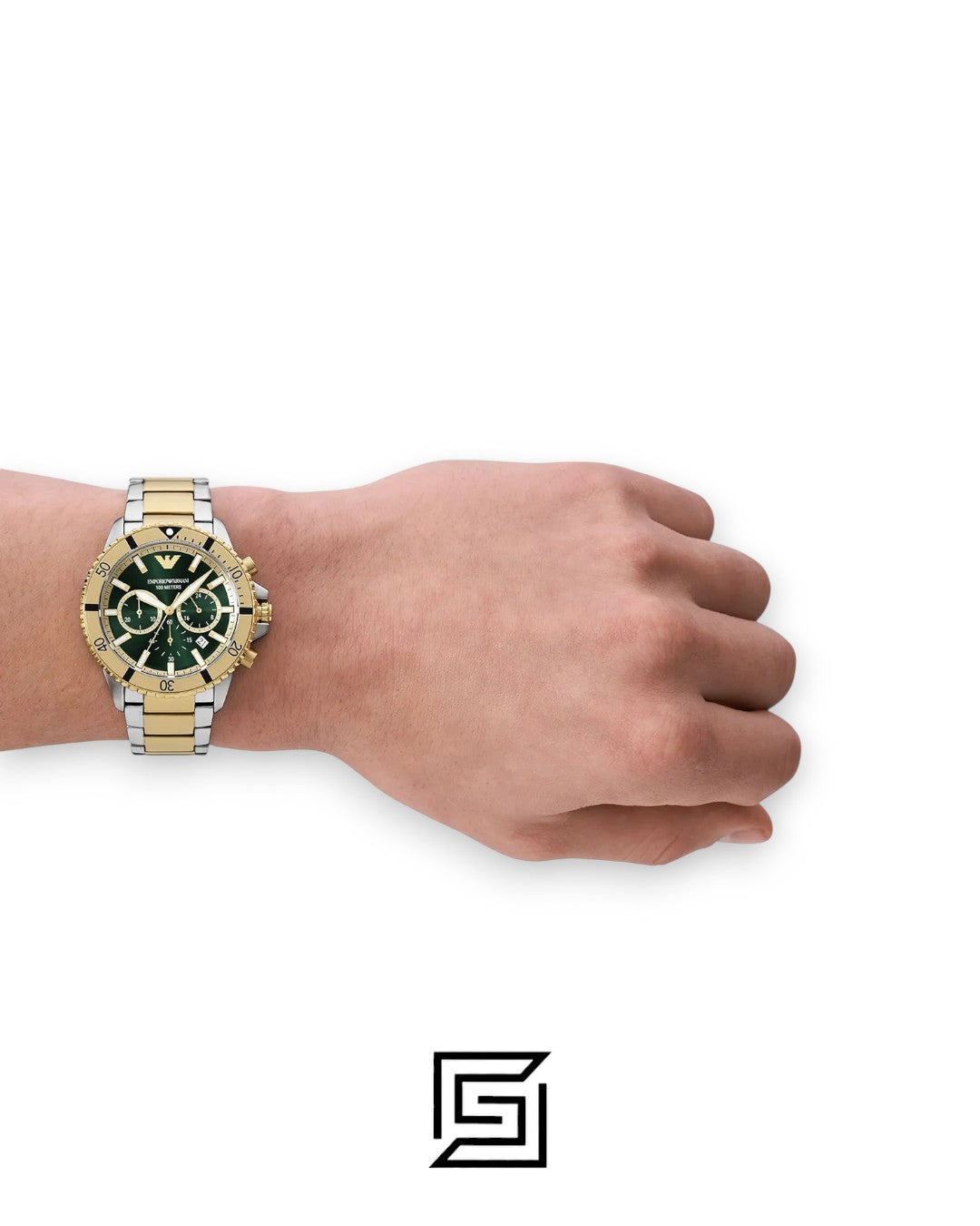 Emporio Armani AR11586 Men's Two-Tone Stainless Steel 43mm Green Dial Watch