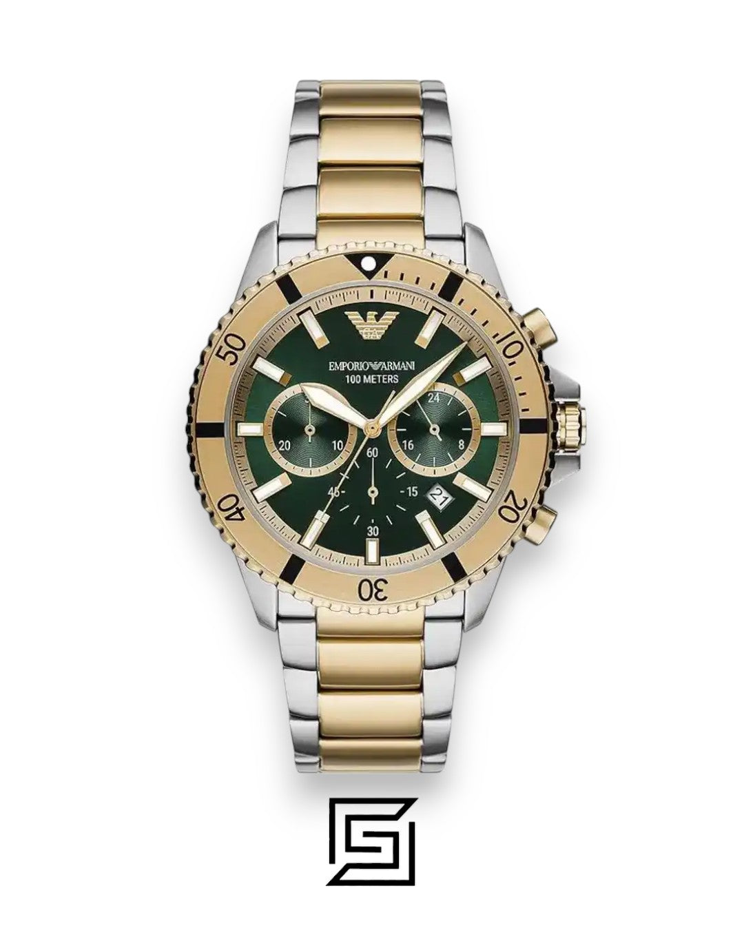 Emporio Armani AR11586 Men's Two-Tone Stainless Steel 43mm Green Dial Watch