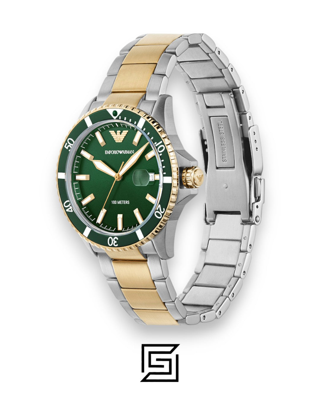 Armani AR80063 Two-Tone Stainless Steel Green Dial Men's Watch