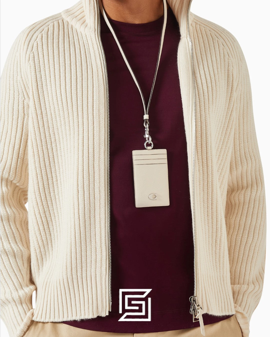 Id Lanyard In Signaure Canvas CZ285 Khaki x Light Pink
